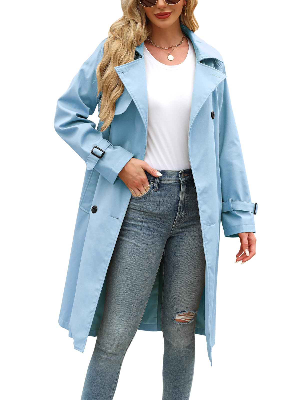 Vancavoo Gabardina para Mujer Abrigos Primavera Casual Clásica Doble Botonadura con Cinturón Abrigo Trench Antiviento