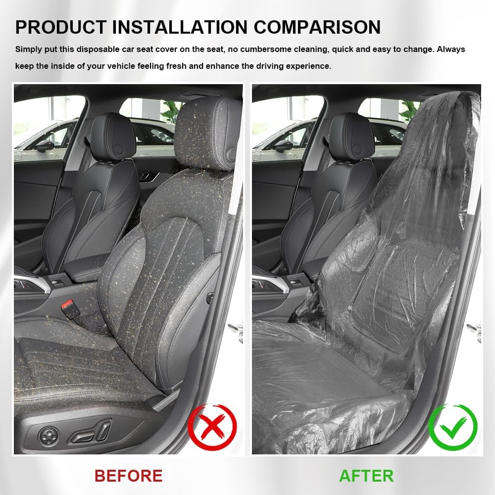 50PCS Disposable Car Seat Covers, Car Seat Protector, Plastic Seat Covers Protector, Automotive Accessories Waterproof Transparent Seat Protective Film Universal for Auto Truck Bus image 4