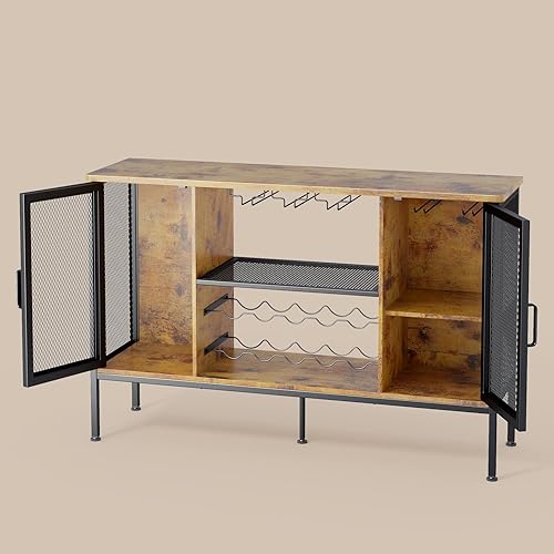 Gizoon Armario de bar de vinos con almacenamiento para licor y vasos, armario de licor de granja con puertas y estante para vino, gabinete de barra