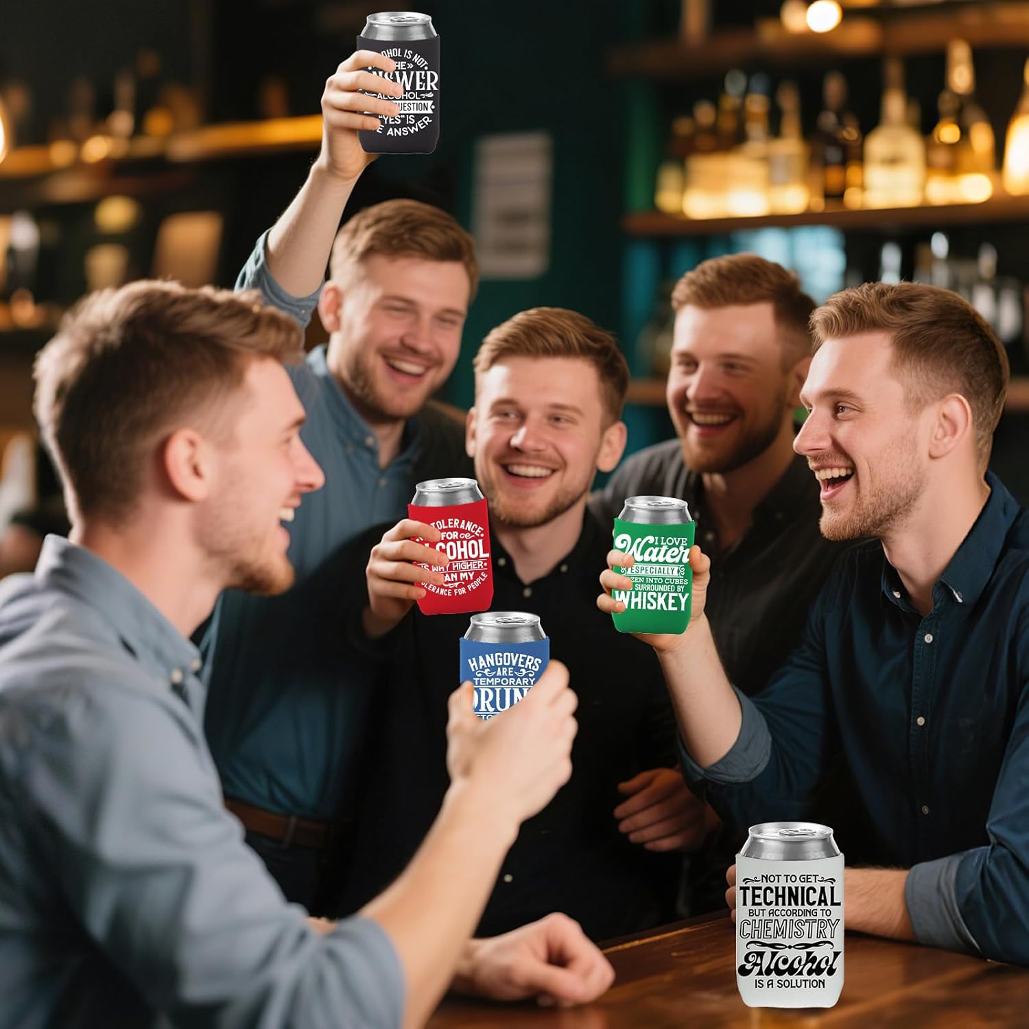 Funny Beer Can Cooler Sleeve, 12 Pcs Bulk Multicolor Quotes Insulated Neoprene Coolers Sleeves, Collapsible Drink Holder for Soda Cans and Water Bottles Travel Camping Birthday Party Supplies - Image 2