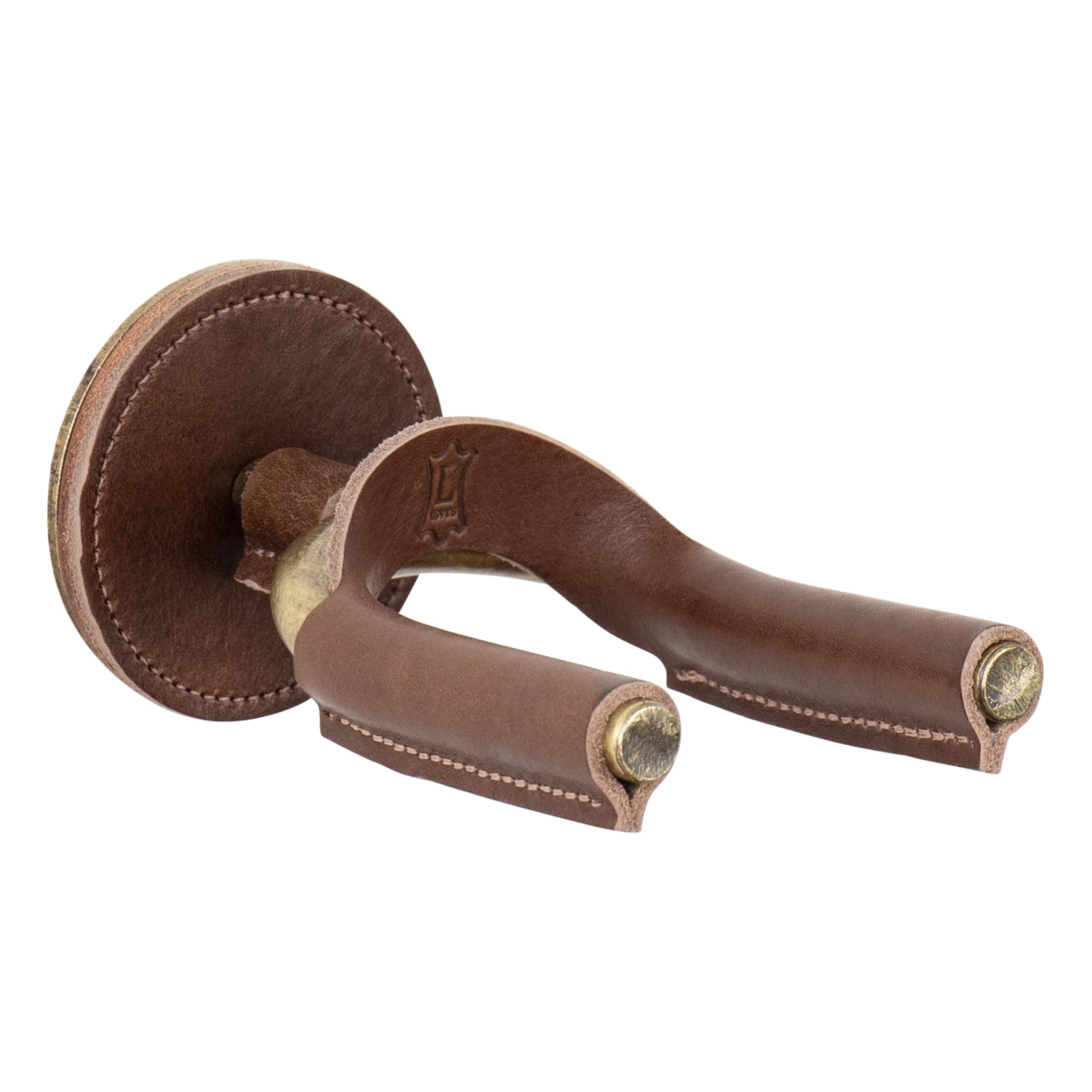 Levy's Leathers Forged Steel Guitar Hanger; Brass Metal with Brown Veg-Tan Leather Yoke Wraps (LVY-FGHNGR-BRBN)
