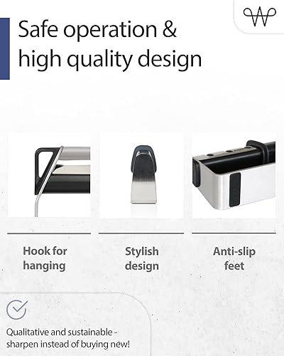 Miniatura 6 de WERTA Afilador de cuchillos de acero inoxidable, afilado de cuchillos de 3 etapas, ideal para cuchillo de chef y cuchillo de cocina, uso zurdo y