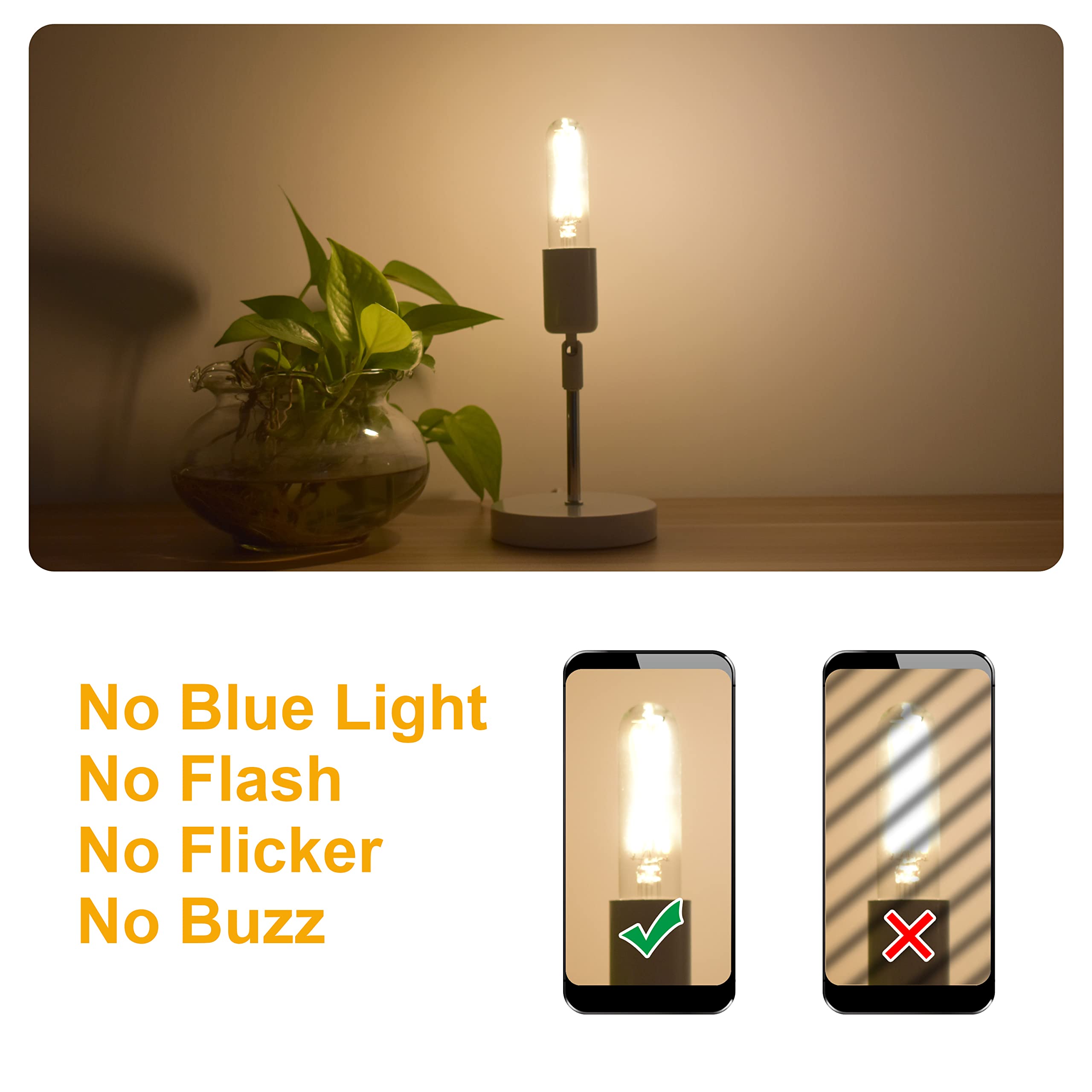 T10 Led Bulbs 2W Dimmable Tubular Led Bulb 25 Watt Equivalent Edison Style Vintage LED Filament Light Bulb — view 5