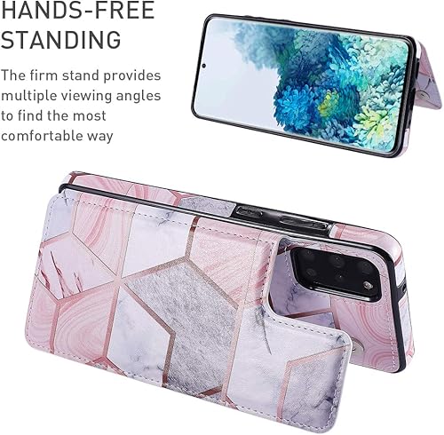 Miniatura 3 de UEEBAI Funda para Samsung Galaxy S20, Funda de cuero PU Premium Funda de cuero geométrico con patrón de mármol trasero dos cierre magnético ranuras