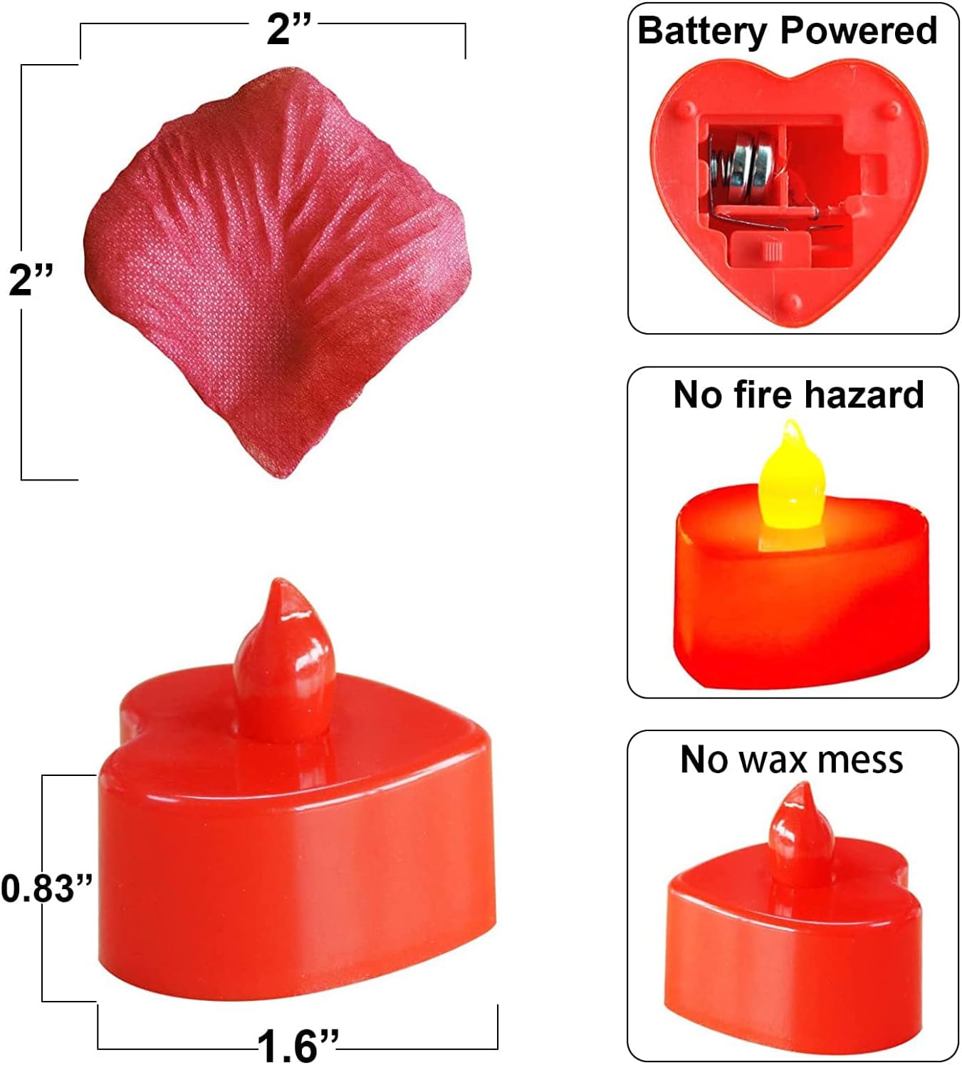 DWTECH 1000pcs Artificial Rose Petal with 24pcs Romantic Heart LED Candle Kit - Image 3
