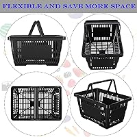 Vista 7 de Macarrie 12 cestas de compras, cestas de plástico de 20 L con asas, 16.9 x 11.8 x 9.1 pulgadas, resistentes, color negro