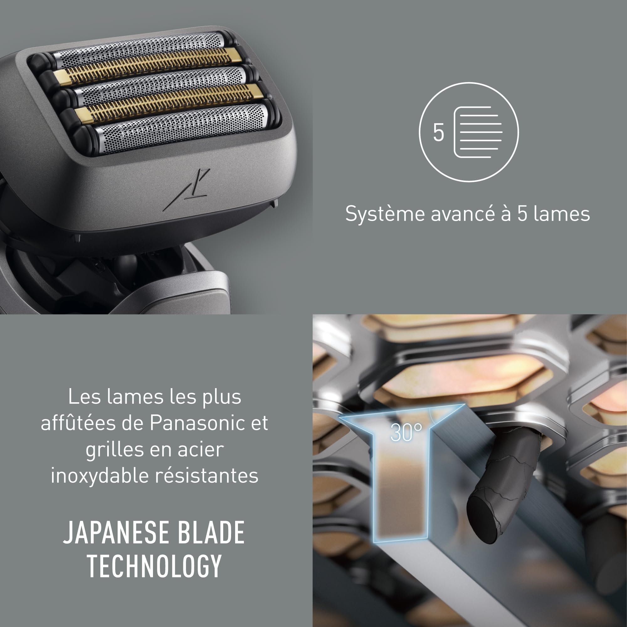 Panasonic ES-L550 Series 900 Rasoir Électrique 5 Lames pour Homme, Charge USB-C, Capteur de Barbe Intelligent+, Tête Flexible 20D, Rasage Humide & Sec, Tondeuse, Étui de Voyage