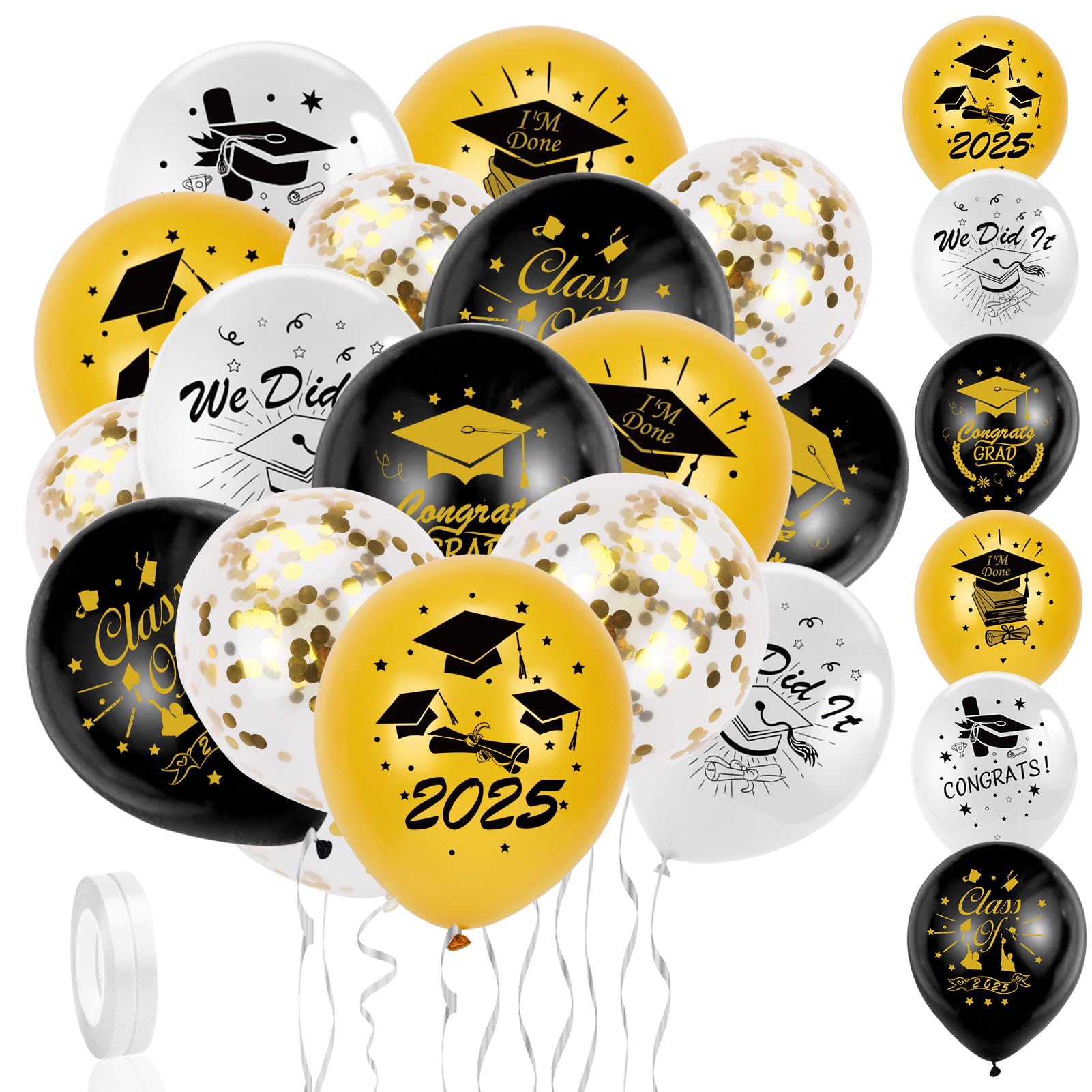 HOWAF Graduation Party Latex Balloons, 30pcs Black Gold Silver Graduation Balloons Class of 2024 Balloons for School Leavers Party Decorations 2024 Prom Graduation Decoration 2024