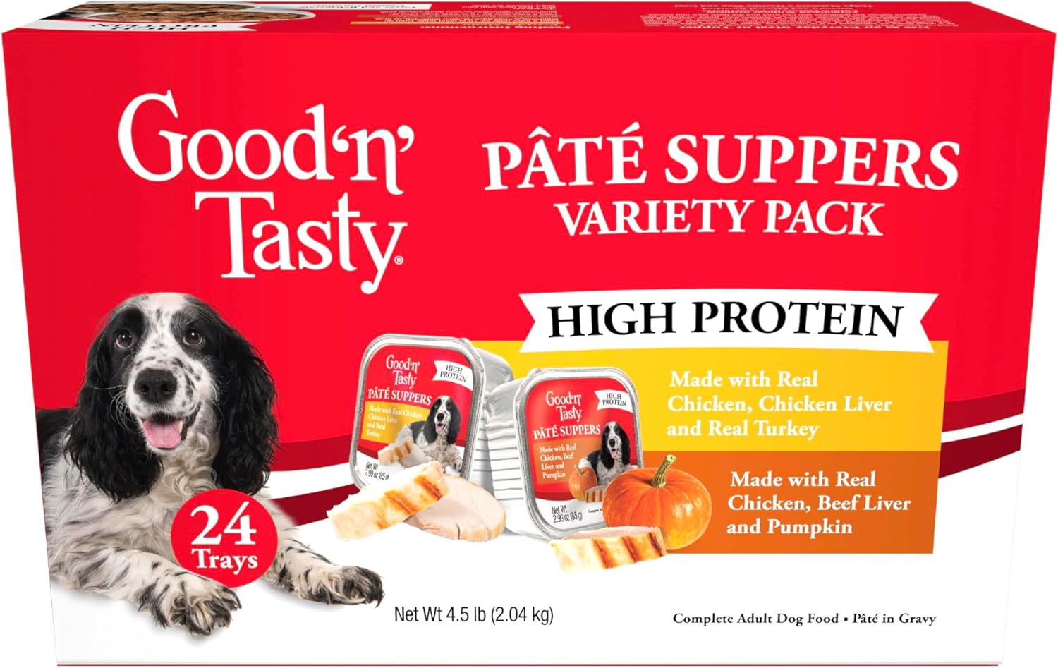 Good ‘n’ Tasty Pâté Suppers Variety Pack Wet Dog Food, Made with Real Chicken, Chicken Liver & Turkey or Chicken, Beef Liver & Pumpkin, High-Protein Complete & Balanced Meal for Adult Dogs, 24 Count