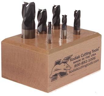 Kodiak Cutting Tools F6-78KG-DBQ3 USA Made Micrograin Carbide End Mill Set, ALTiN Coated, 1/8" to 1/2", 4 Flute Pack of 6