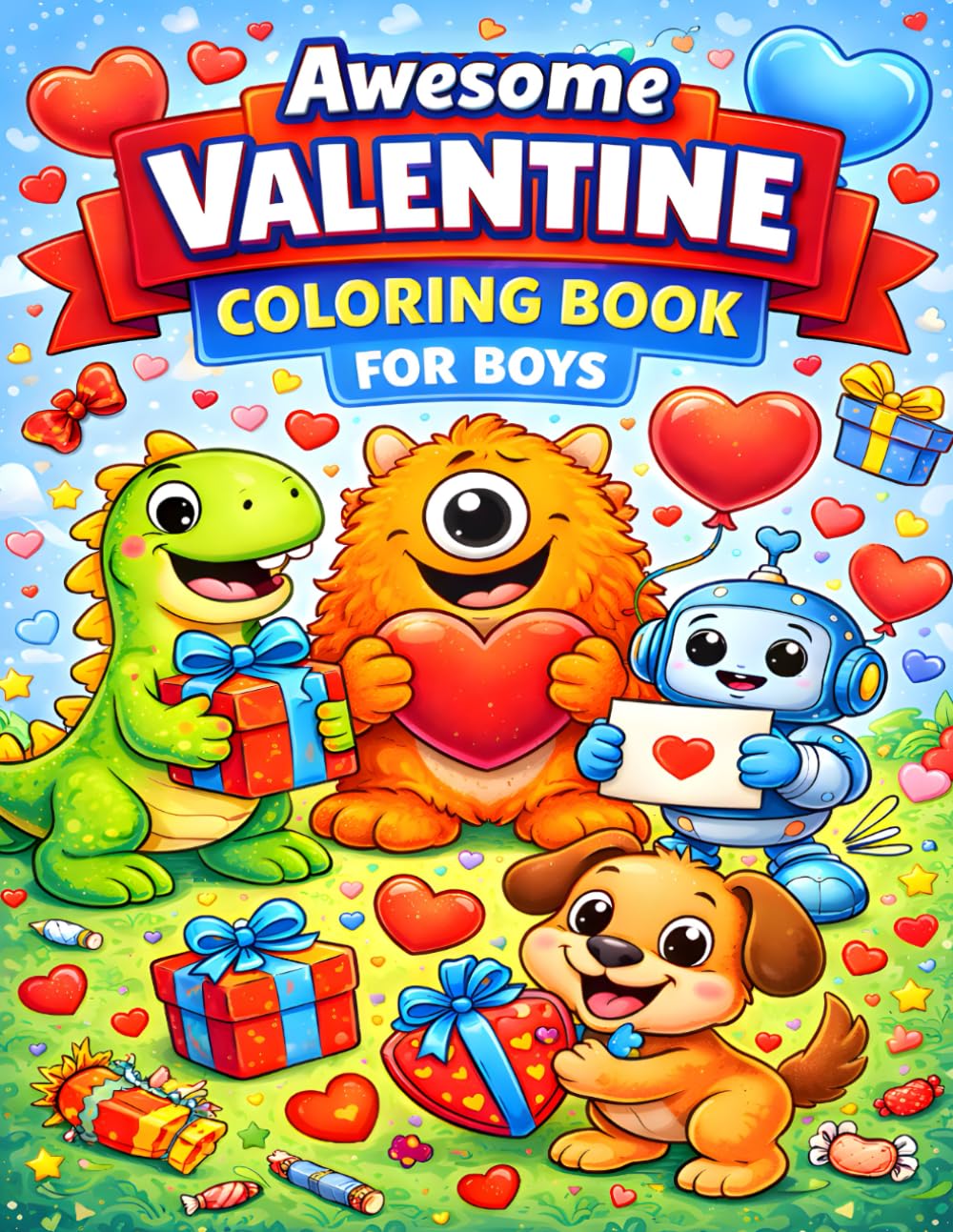 Awesome Valentine Coloring Book For Boys: Fun Valentine Coloring Pages with Animals, Trucks, Robots, and Hearts for Kids Ages 3–9 (Awesome Valentine for Kids)