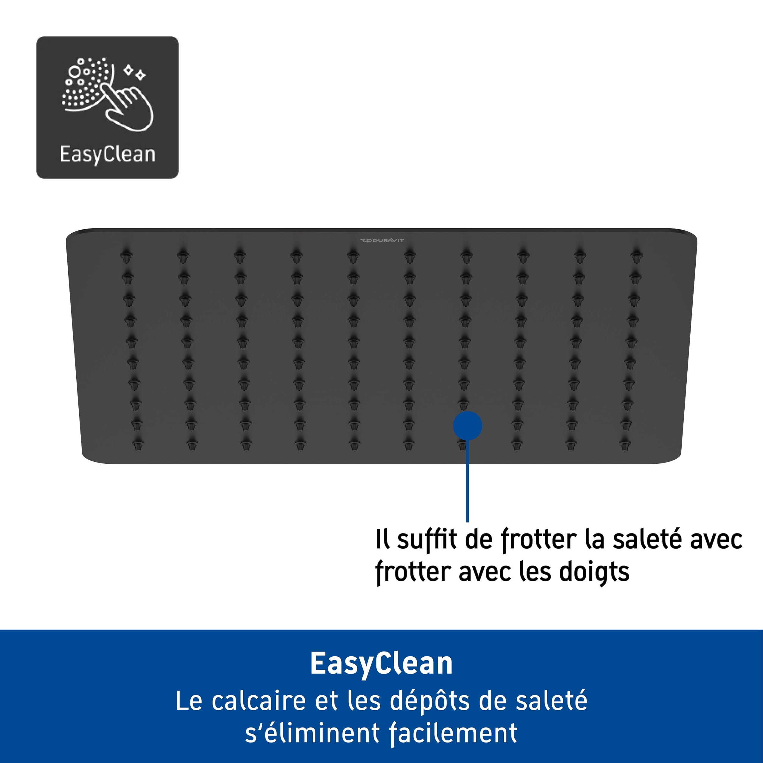Douche de tête universelle Duravit en inox, pomme de douche avec jet Rain, robinetterie de douche carrée (Ø 300 mm), pomme de douche à angle réglable, douche de pluie, noir mat