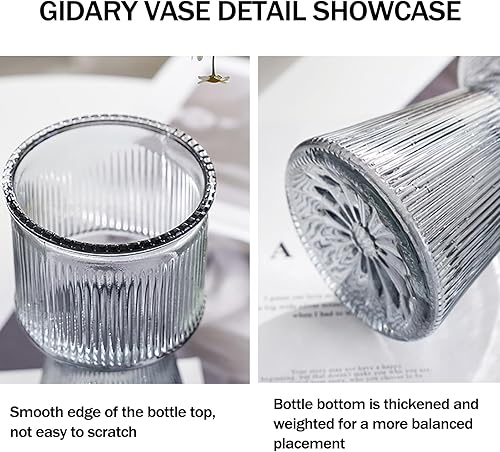 Miniatura 6 de Jarrón de vidrio acanalado, florero de vidrio transparente, florero para centros de mesa, jarrón alto, jarrón de vidrio grande, jarrón moderno para