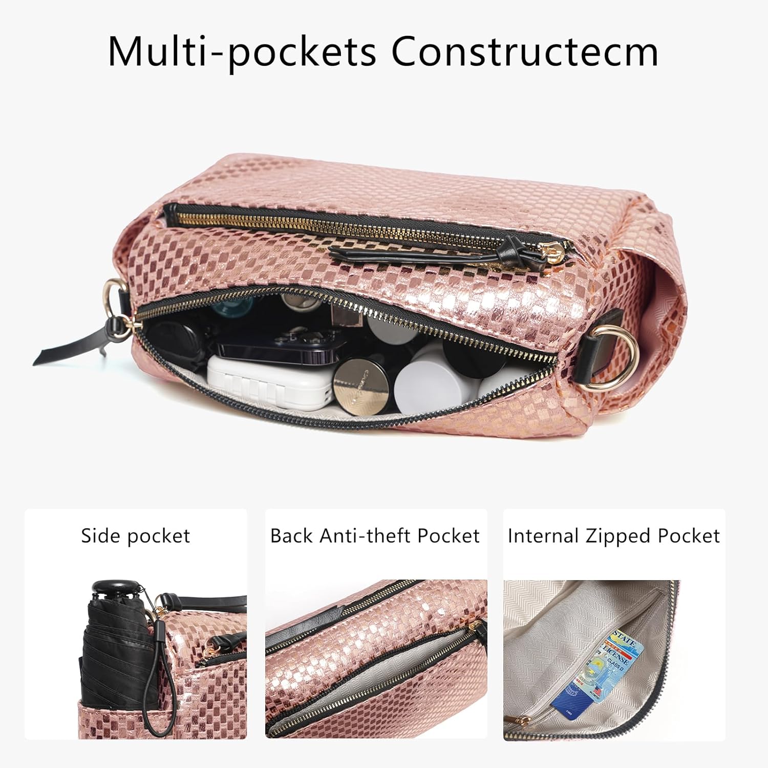 Small Crossbody Bags for Women - Checkered Nylon Quilted Purse with 3 Zips Fits Phone & Wallet Compact Travel