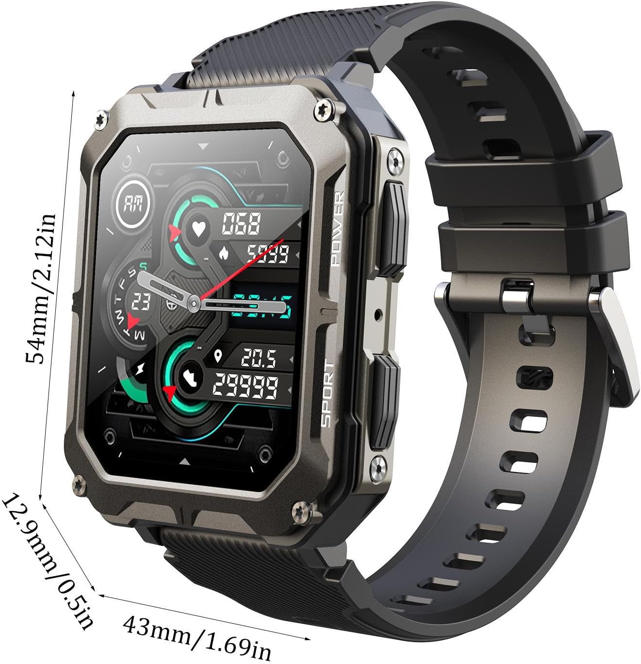 Linsition Orologi robusti da uomo | Smartwatch da uomo con oltre 100 modalità sportive - Orologio robusto intelligente con batteria extra lunga, Smartwatch per rispondere/effettuare chiamate