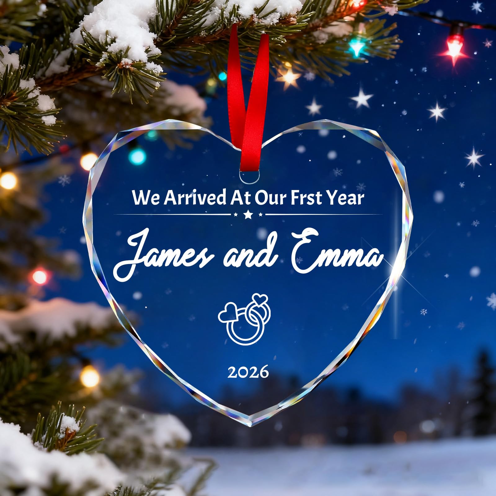 Personalised Crystal Christmas Ornaments, Custom Photo/Text/Name Crystal Glass Keepsake for Christmas, Weddings, Couple Family Pet Bridal (Text Version)