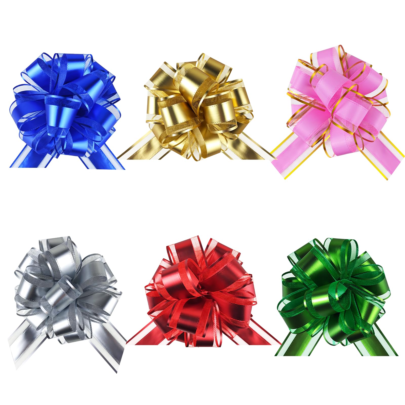 HHXUUAN Large Gift Wrap Assorted Bright Colors Pull Bows with Clear Instructions.6pcs 7 InchDurable Organza Ribbon Bow for Hampers, Baskets, Wedding, Birthday & Present Decorations