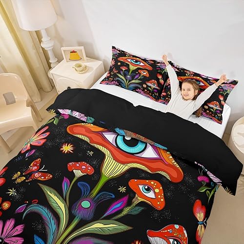 Miniatura 12 de Erosebridal Juego de cama de flores hippie, decoración de cumpleaños, funda de edredón, lindo juego de ropa de cama floral arcoíris para niñas y