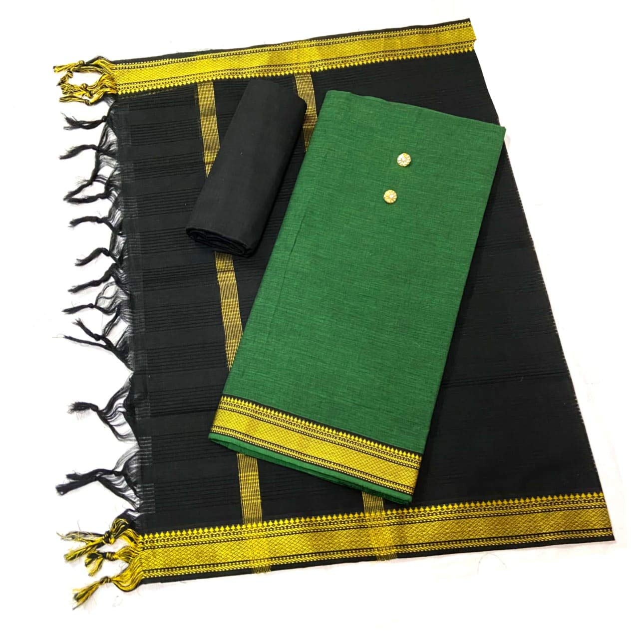 BLBKSana Classic Unstitched Suit Dress Material for Women and Girls (GREEN_BLACK)