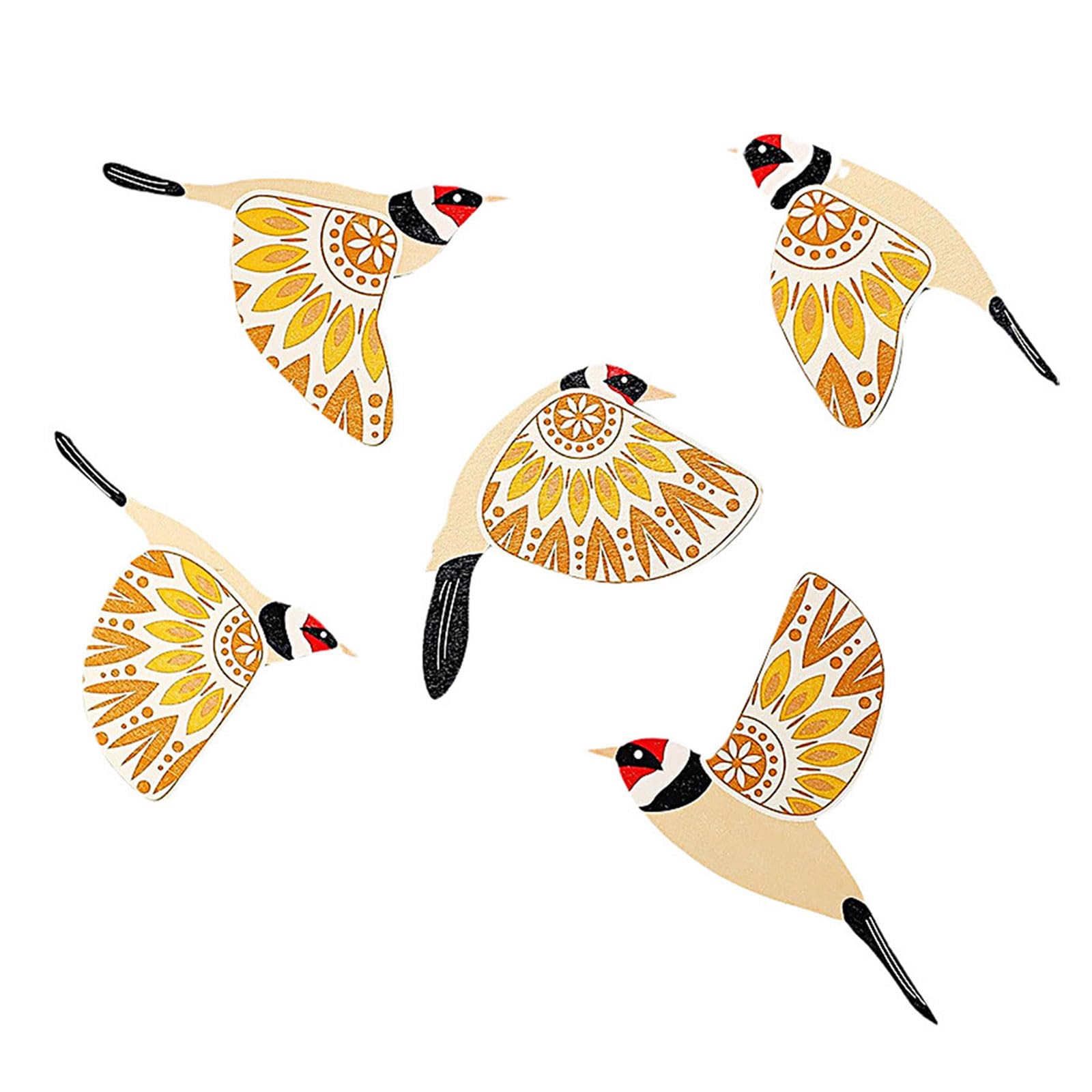 XIGACGEH 5pc Wooden Bird Wall Hanging Art Ornaments Handcrafted Farmhouses Decors for Home Scandinavian Styles Bird Lover Gift Wall Hanging Ornaments