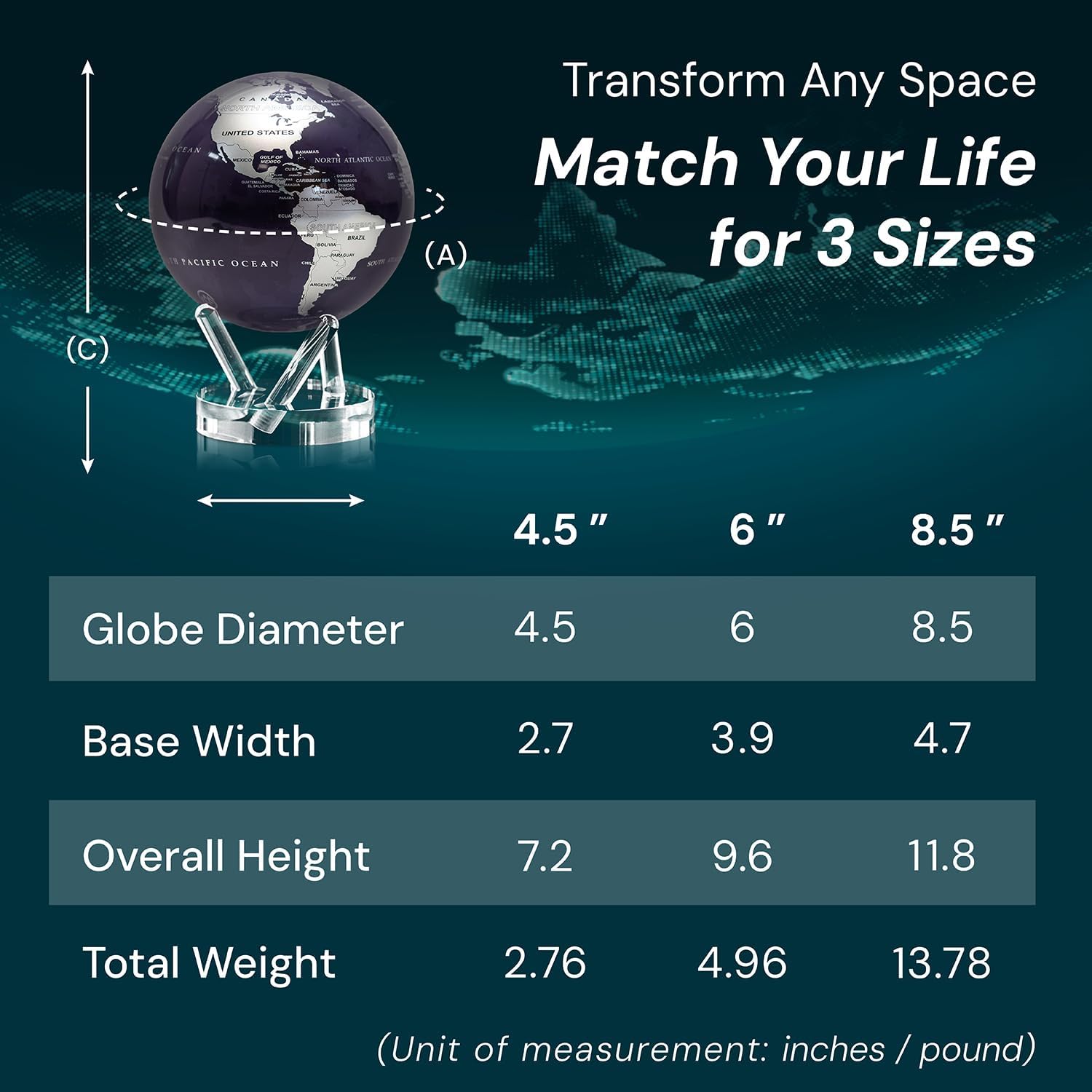 MOVA Self Rotating Globe, Purple and Silver Signature (6") | solar powered globe, no batteries or cords, gift for geography lovers, premium kinetic display, office desk decor
