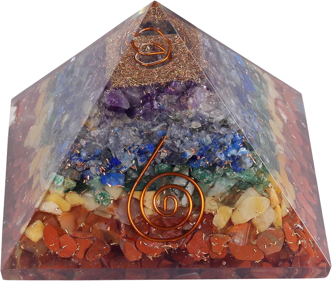 Spiritual Elementz Reiki Charged Chakra Healing 7 Chakra Orgone Pyramid (3' Inch) With Clear Crystal Gemstone Copper Metal (Seven Layers of Aura) - Image 3