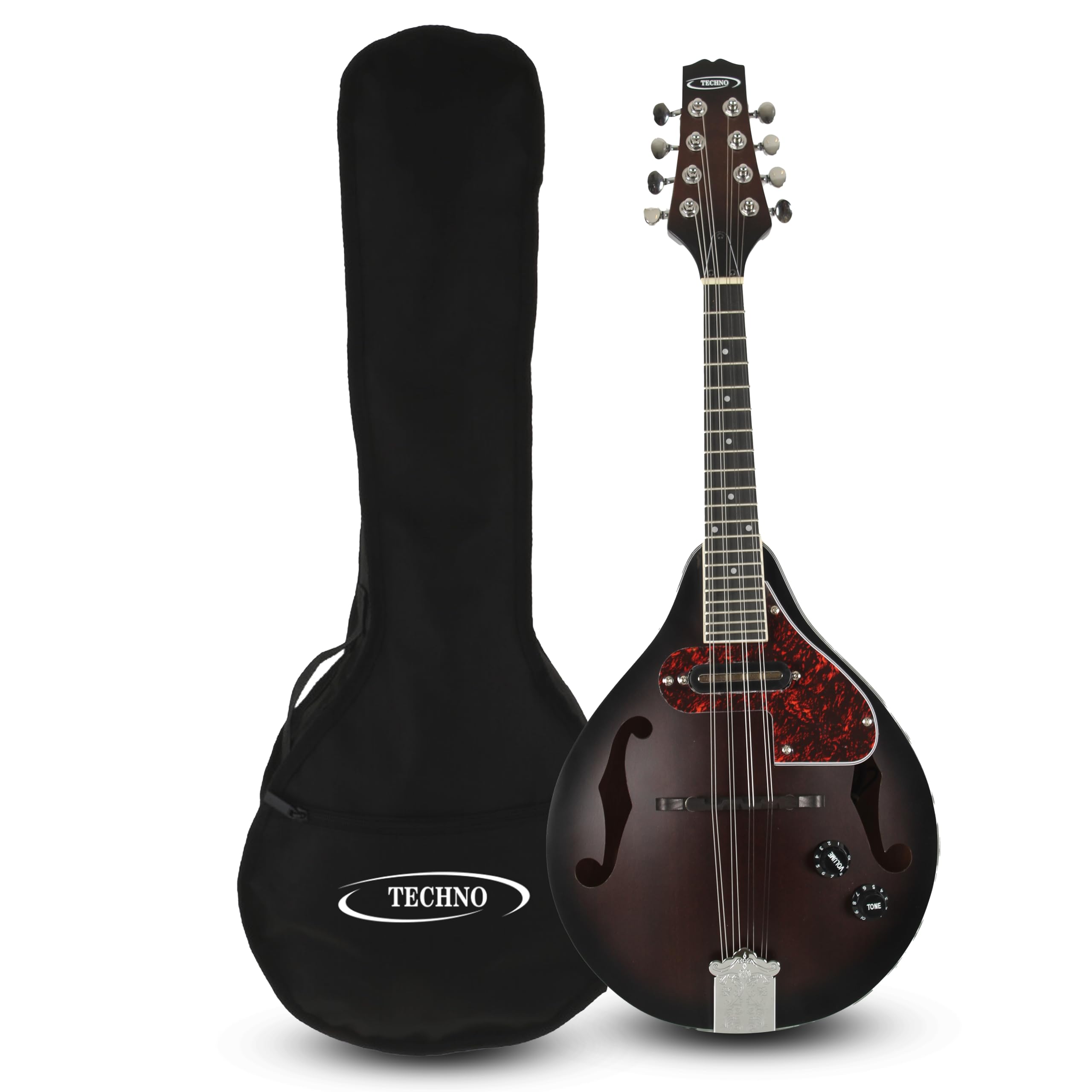RJ-TMDE-25-Electric Acoustic 8-String Mandolin with Okoume Neck, Rosewood Bridge, Sapele Body & Padded Gig Bag-BROWN-SUNBURST-picture-20