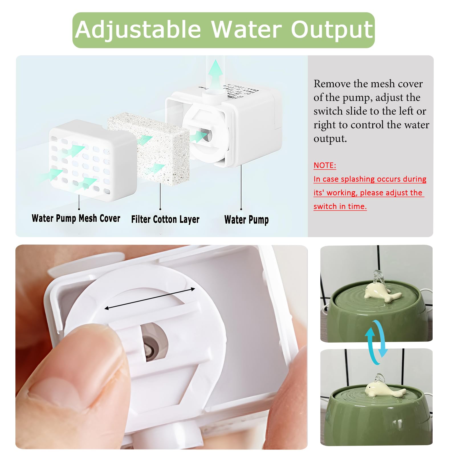 Fuente de agua de cerámica para gatos, 45 onzas/1.3 litros, dispensador automático de agua potable para gatos de interior con bonito diseño, filtro de carbón activado, perfecto para gatos y perros