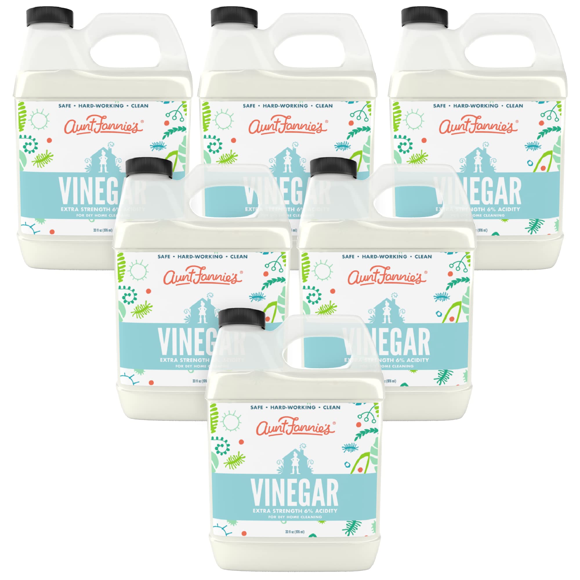 Aunt Fannie's Extra Strength Cleaning Vinegar, Multipurpose Household Cleaner, No Added Scents, Dyes, or Other Additives, 32 oz, Pack of 6