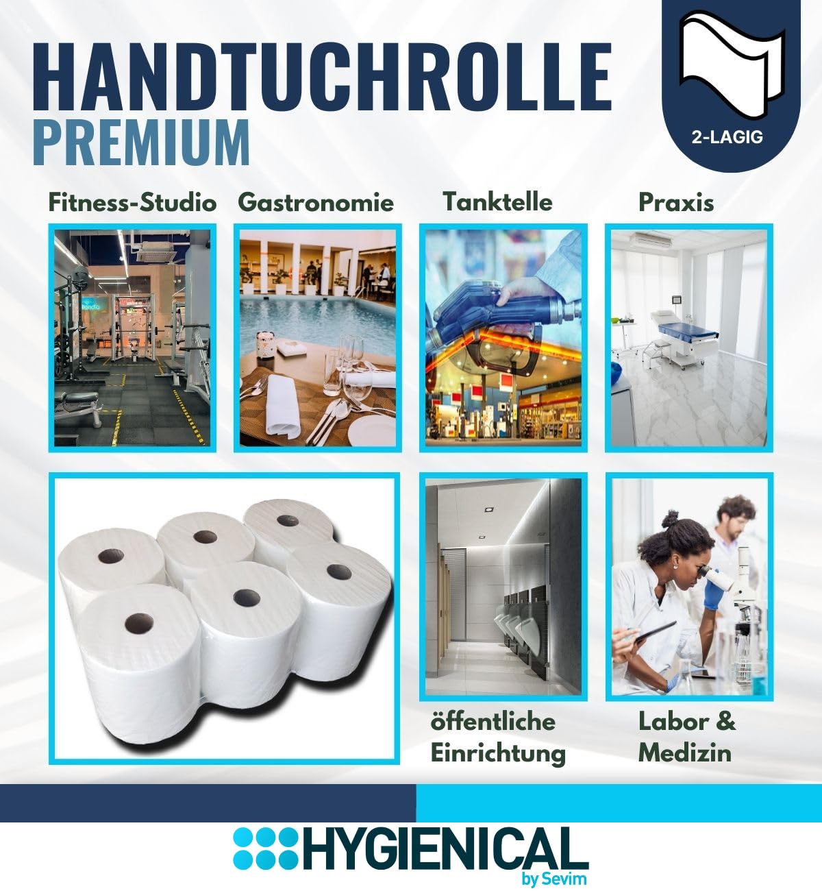 6 Premium Handtuchrollen 2-lagig – 100 % Zellstoff, 21 cm breit – Für Spender mit Außenabwicklung | Weiche & saugstarke Papierhandtücher für Gastronomie, Büro & Werkstatt