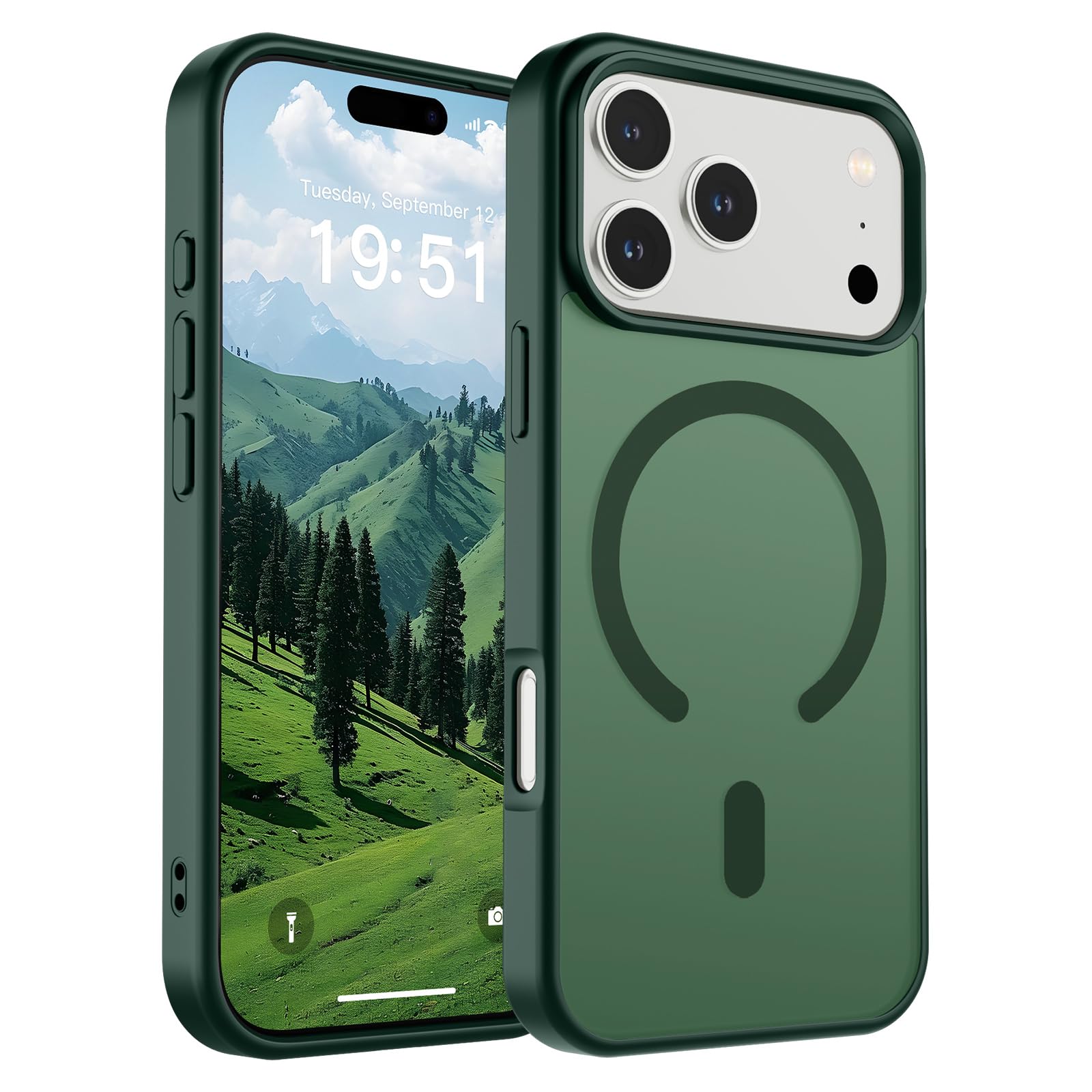 SUPFINE Magnetic for iPhone 17 Pro Case (Compatible with MagSafe)(Military Grade Drop Protection) Translucent Matte Shockproof with Anti-Fingerprint Phone Cover 2025,Forest Green
