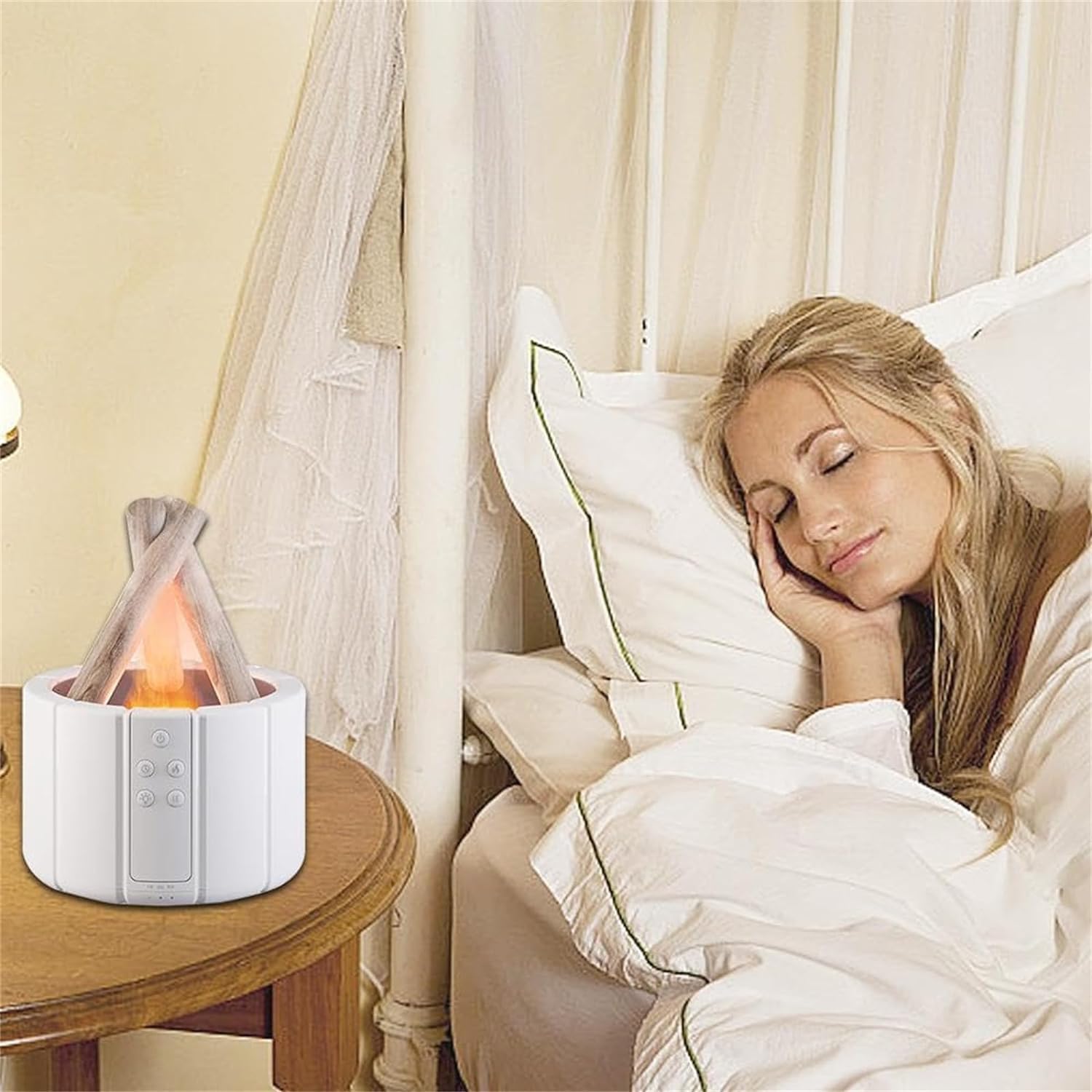 Dyfuzor ogniska, dyfuzor aromatu ogniska, nawilżacz ogniska, nawilżacz płomienia, nawilżacz aromaterapii ogniskiem (Material : 1 Pcs White, Size : Warm light)