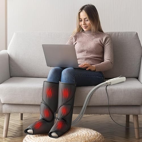 Miniatura 2 de QUINEAR Masajeador de piernas con calor, dispositivo de compresión para piernas, botas de compresión calentadas, máquina de masaje de pies y