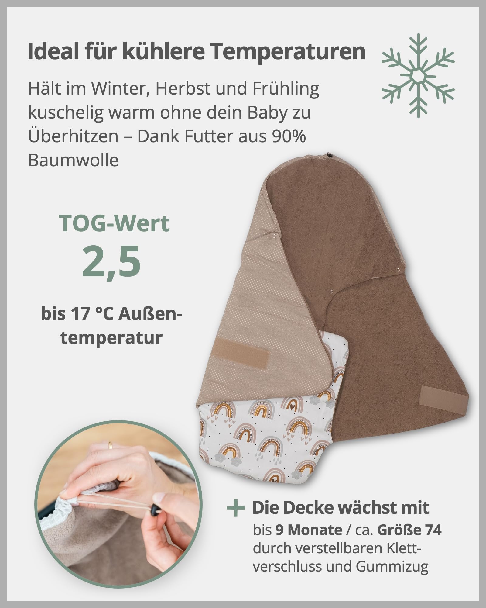ULLENBOOM Babydecke Einschlagdecke Babyschale 100% Oeko-TEX Regenbogen Made in EU
