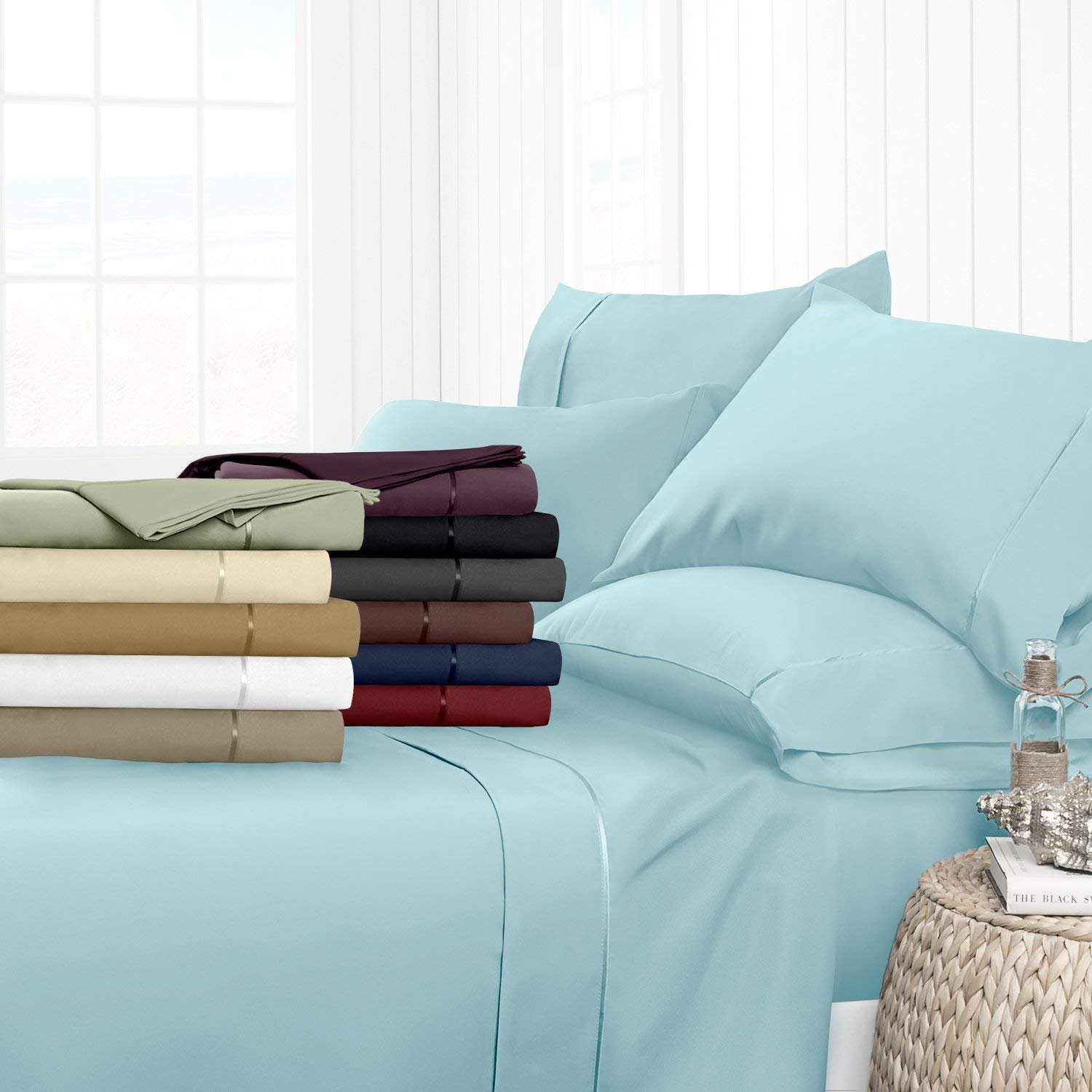 Elegant Linen Store, Italian Finish 4 Pcs Sheet Set 100% Egyptian Organic Cotton Soft & Luxurios Solid Pattern 650 TC 26-27 Inch Deep Pocket Size (King Color Aqua Blue)