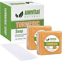 AMVital Sabonete em barra de açafrão para rosto e corpo - acne, manchas escuras, pele lisa, sabonete artesanal natural para todos os tipos de pele, barra corporal de açafrão para homens e mulheres