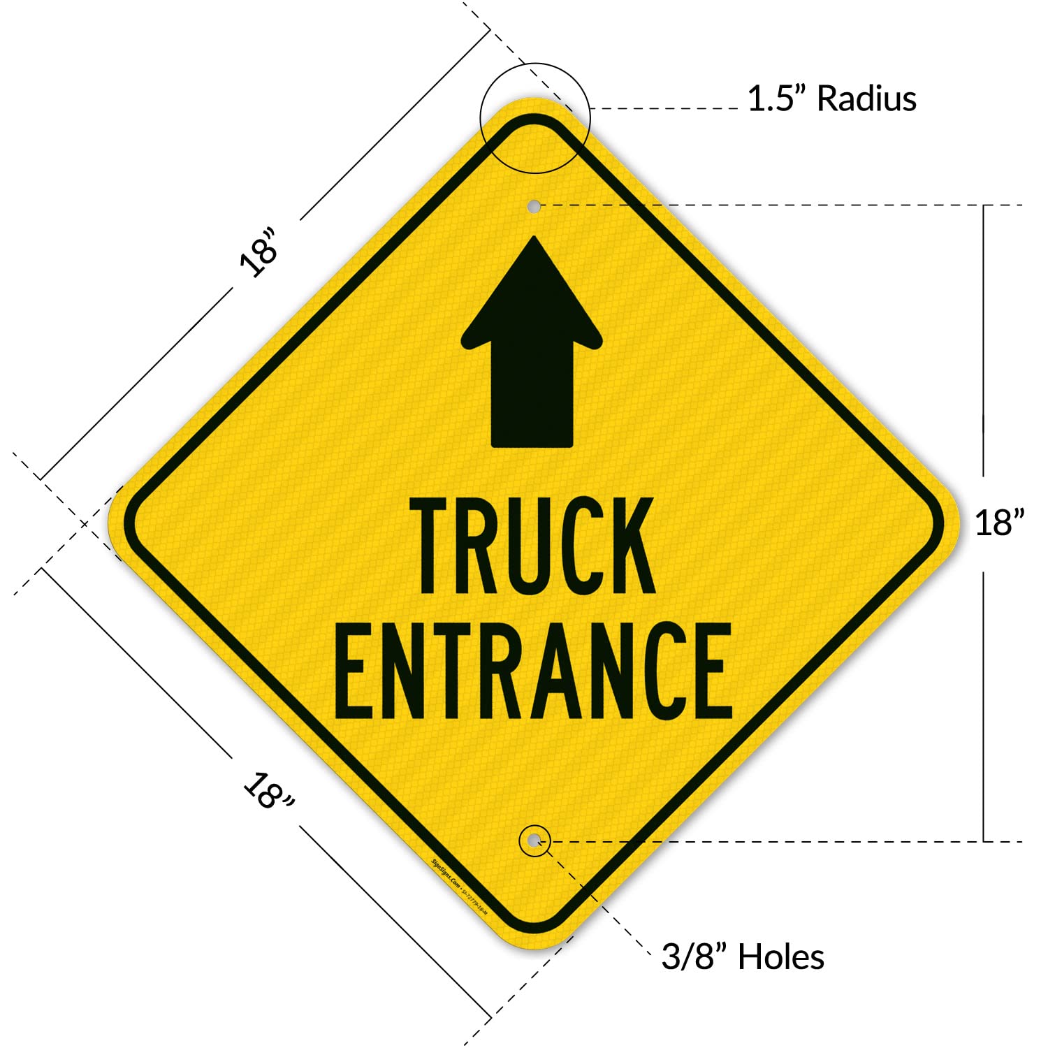 Truck Entrance with Front Arrow Sign, 18x18 Inches, 3M AEGP Reflective.063 Aluminum, Fade Resistant, Made in USA