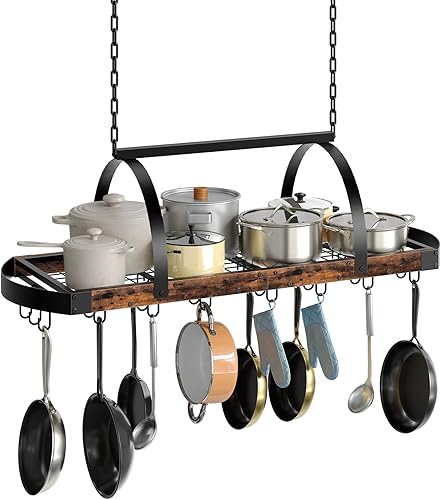 Miniatura 8 de TPR28BF - Estante colgante para ollas, soporte para ollas montado en el techo, organizador de utensilios de cocina con 24 ganchos en forma de S,