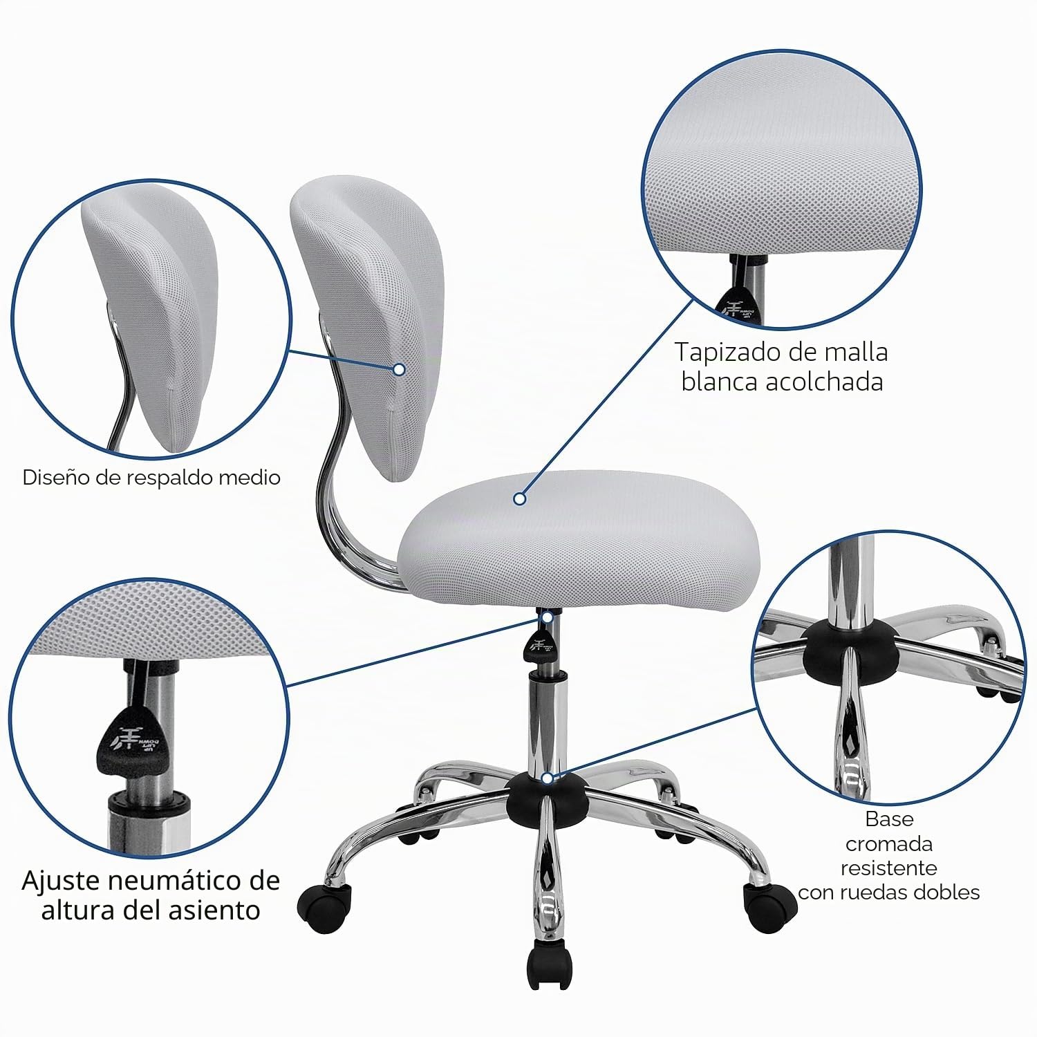 Flash Furniture Silla de cromo, blanca, respaldo medio