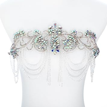Clear AB Beaded Rhinestones Applique Embellishment for Clothes,Epaulettes Shoulder Patches Sew-on Diamond Sequin Applique for Wedding Dress DIY Accessories Belt Waist Decoration