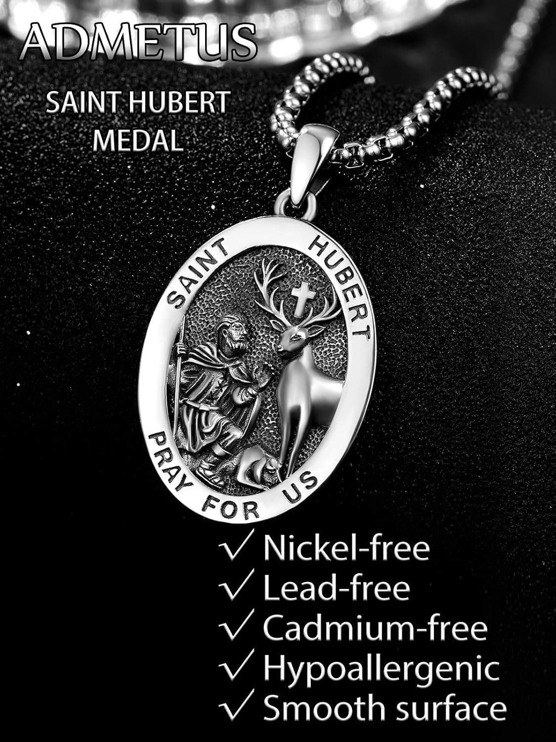 ADMETUS 925 Sterling Silver Patron Saint Necklace | Amulet Necklace Cross Jewelry for Men with 2.5mm 22"+2" Rolo Chain | Religious Mothers Day Jewelry Gift for Mom