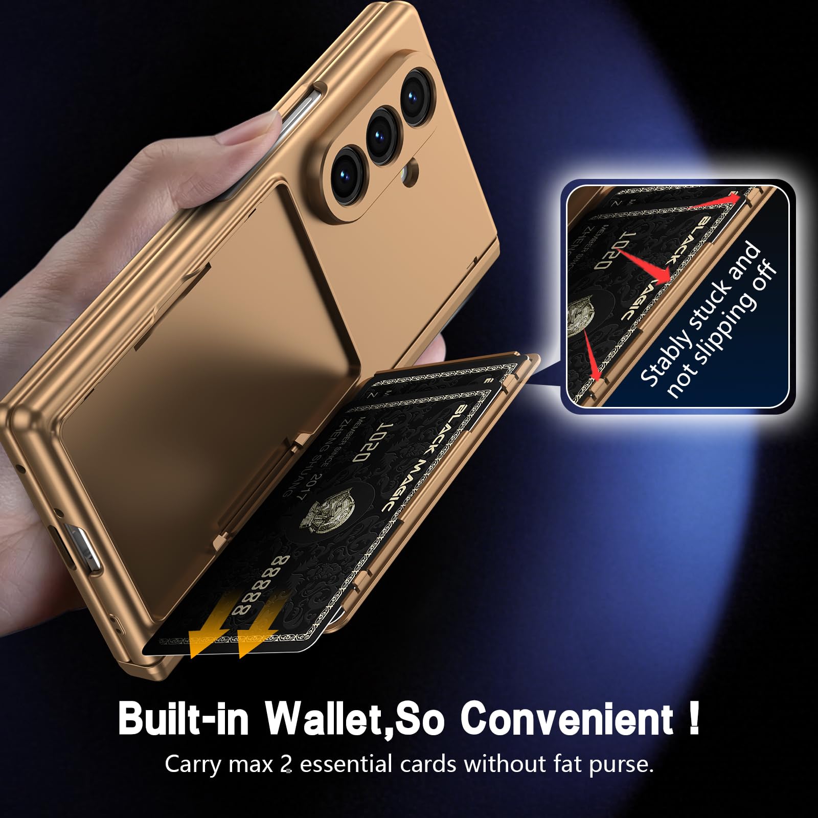 Etui do Samsung Galaxy Z Fold8 Ultra, etui z portfelem na karty, osłona ekranu do Galaxy Fold 8 Ultra z rysikiem - złote