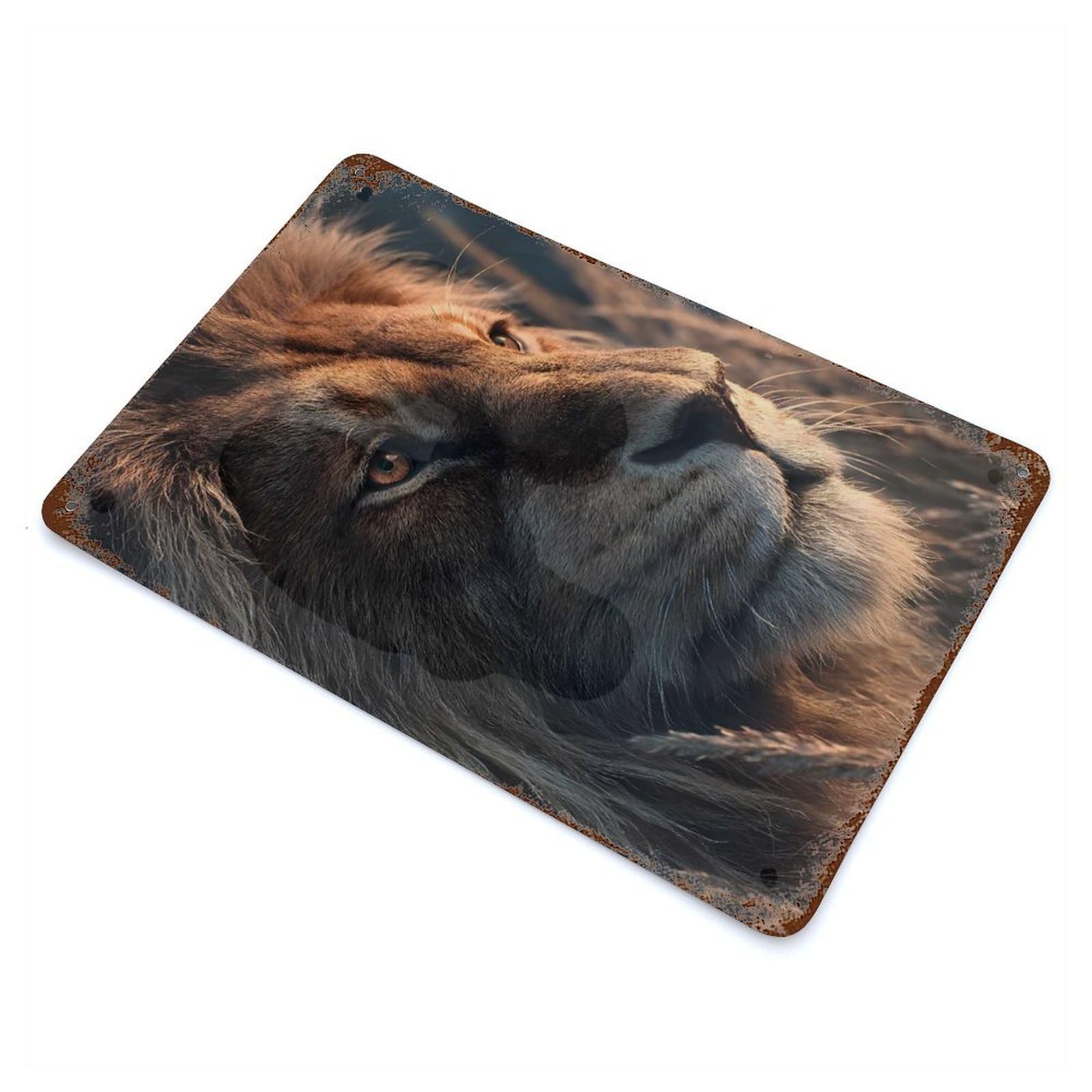 Aged Metal Wall Plaque with Majestic Lion Portrait Design 11.8"x7.9", for Farmhouse, Kitchen And Entryway Decor, Retro Wall Decor