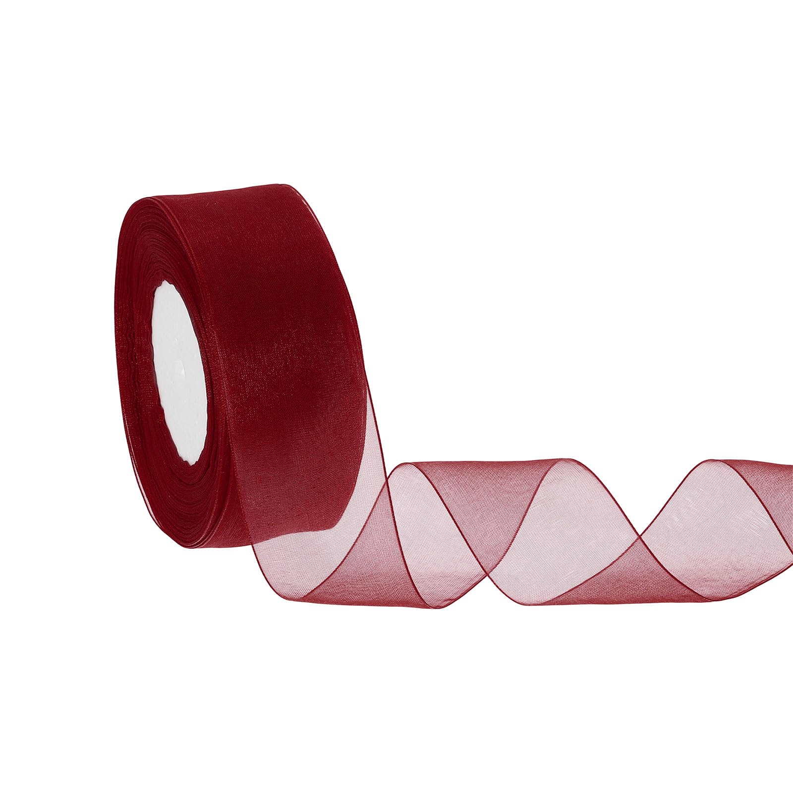 sourcing map Sheer Organza Ribbon 1-1/2" x 50 Yards / 40mm x 45m Chiffon Sheer Ribbons for Gift Wrapping Wedding Party Decoration Flower Bouquet Crafts Christmas, Burgundy