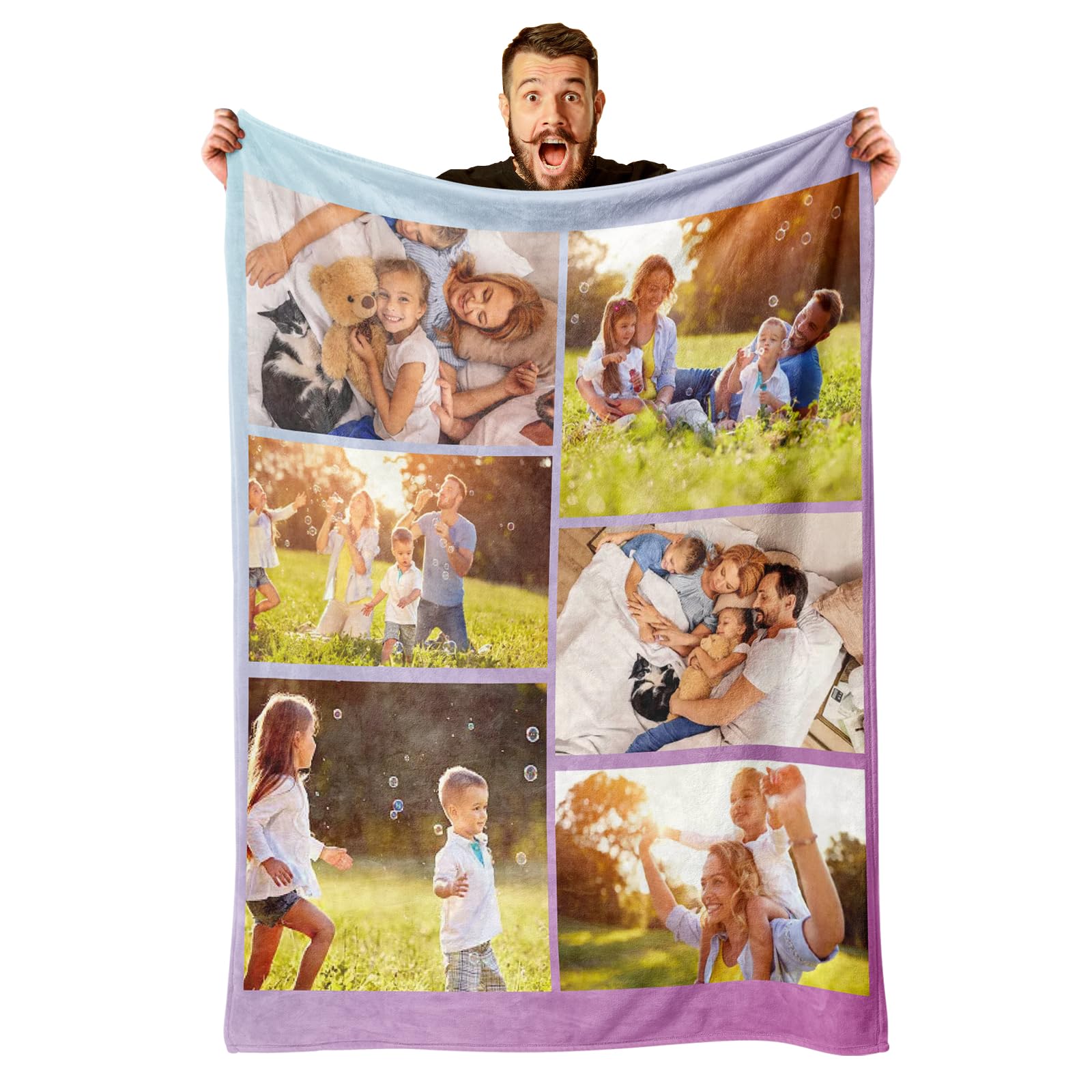GifXify Custom Blanket with Picture - Customised Blankets with Photos & Text - Personalised Flannel Fleece Throw Blankets - Customisable Gift for Birthday, Christmas (6 Photos)