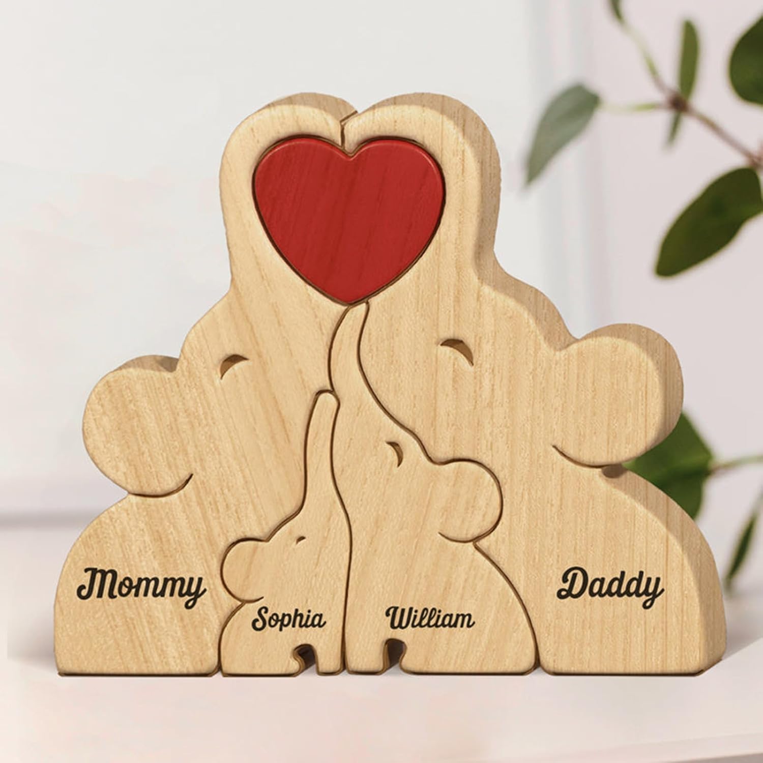 Personalized Wooden Bear Puzzle - Wooden Animal Puzzle with 2-10 Names Custom Family Name Puzzle Home Decoration Mother's Day Birthday Warm Gifts for Family Mom Dad Friend (Elephant)