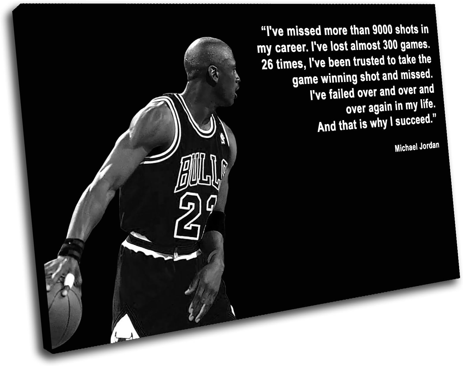 Canvas Culture - Michael Jordan Canvas Art Print Box Framed Picture 1 Black 60 x 40cm