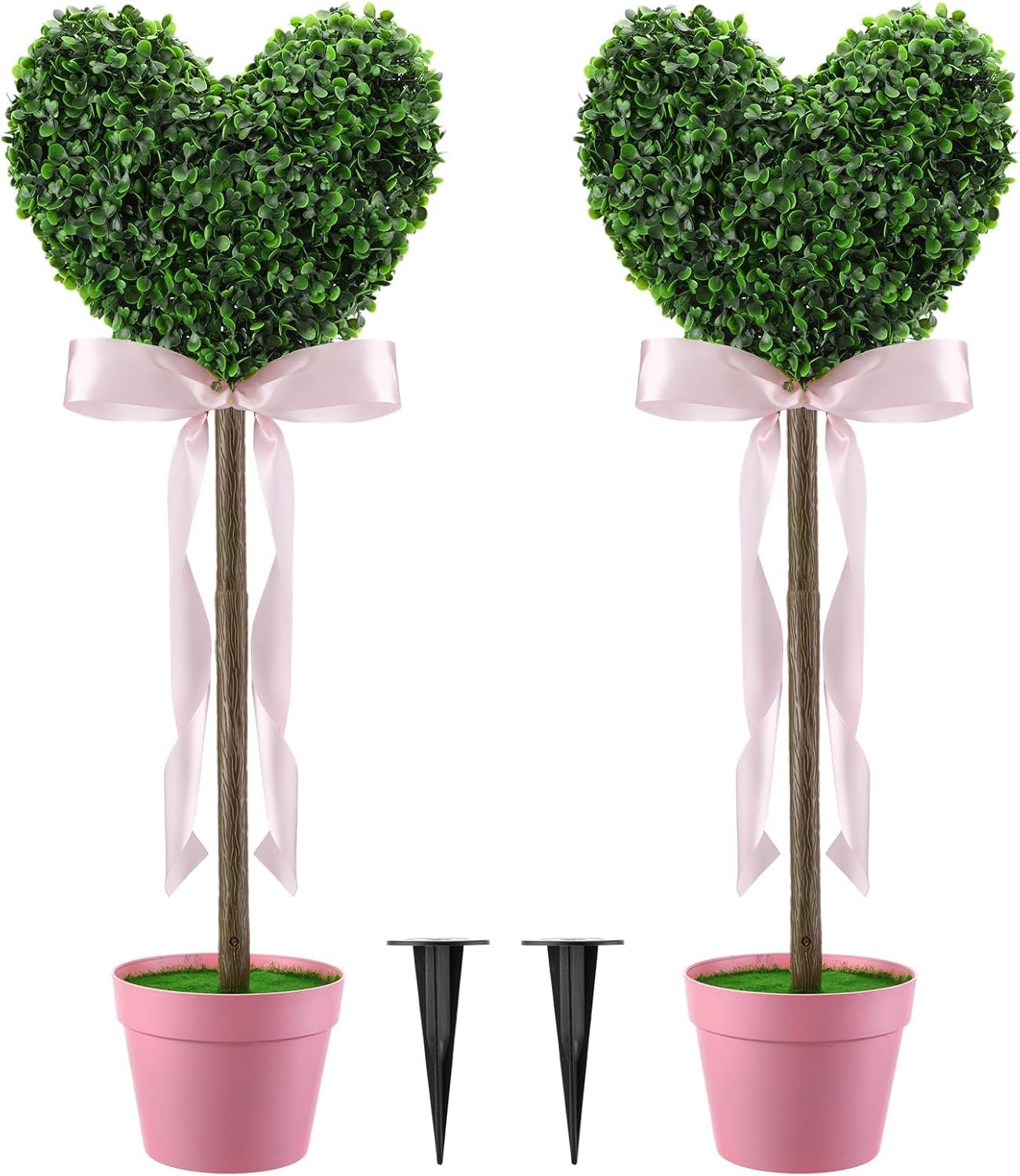 Valentine's Day Artificial Boxwood Decoration 25.6"-32.6'' Fake Heart-Shaped Topiary Tree Plant Faux Love Topiary Ball for Indoor and Outdoor Valentine's Day Holiday Garden Porch Decor