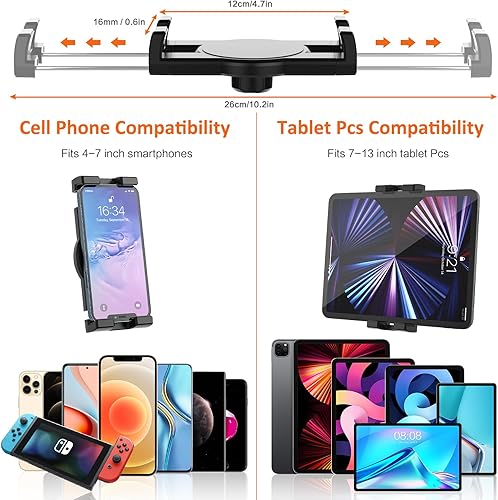 Miniatura 7 de Soporte para portavasos de automóvil resistente rotación de 360 sin sacudidas Soporte para iPad con brazo de metal para tableta y teléfono, iPad Pro