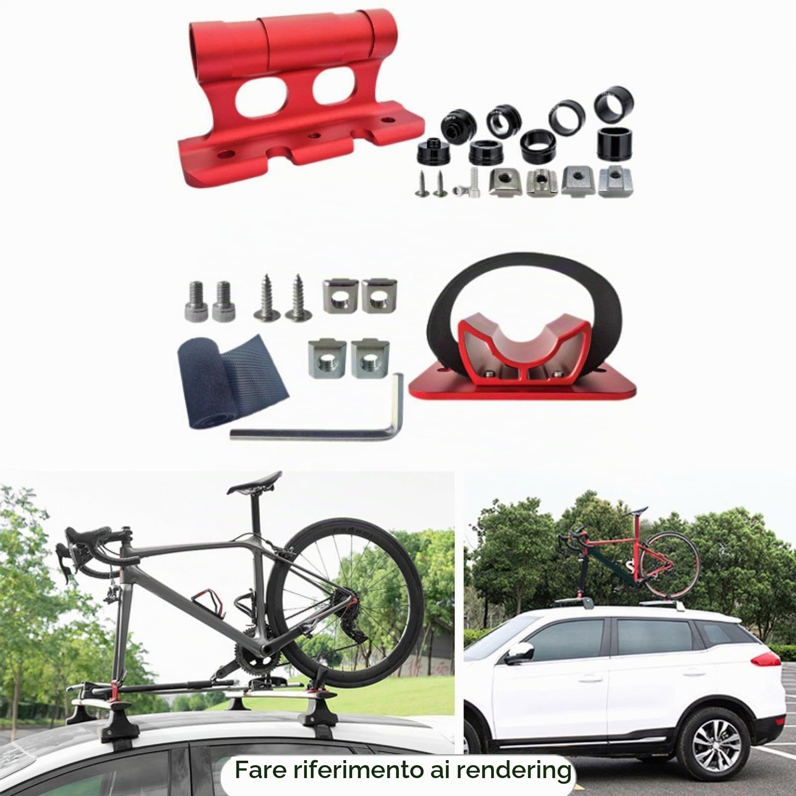 F Fityle Portabici da Tetto per Auto e Rimorchio Camion - Supporto per Forcella Bici con Asse Passante da Ruota, Rosso